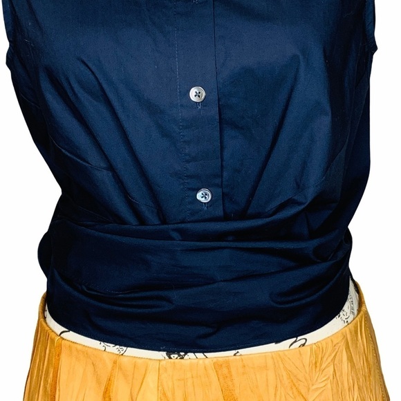 Derek Lam 10 Crosby Navy Blue Sleeveless Button Blouse SZ 6 NWT Twist Tie Cotton - Picture 5 of 13